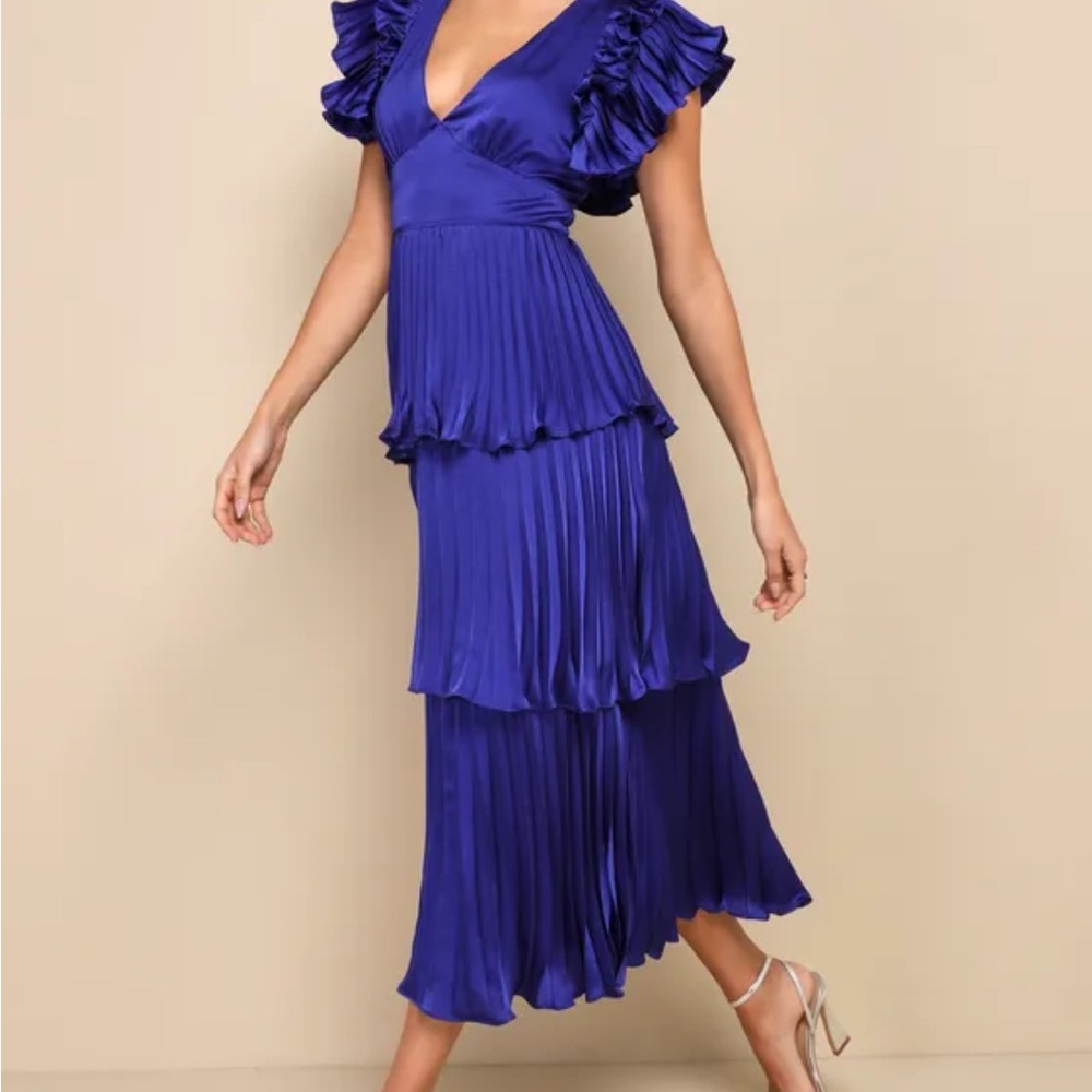 Lulus Elegant Blue Ruffled Dress
